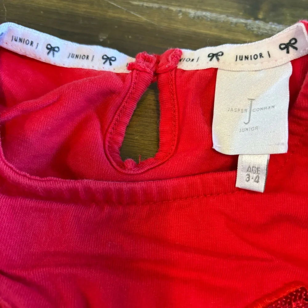Jasper Conran Red Sequin Bow Top Ruffle Sleeves Holiday Cute Toddler 3-4